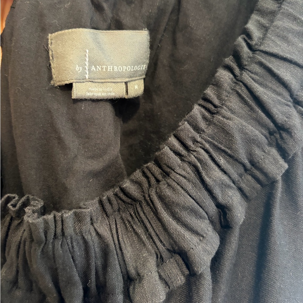 BY ANTHROPOLOGIE EUC One Shoulder Waistless Mini Dress Linen Blend M Black - Picture 9 of 11